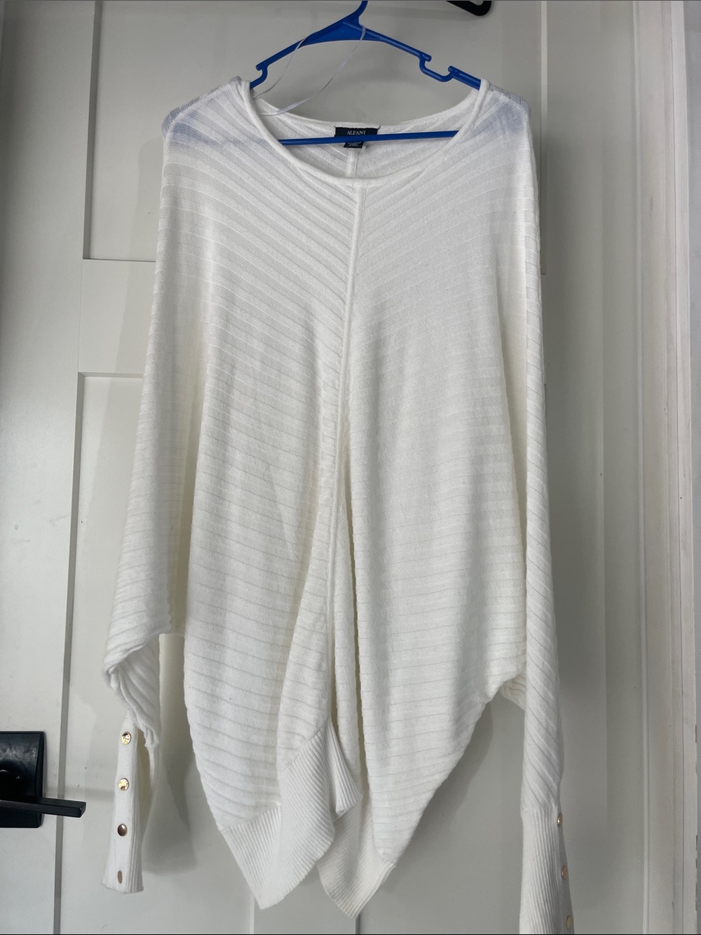 Alfani Cream Ribbed Knit Poncho with Button Cuffs
